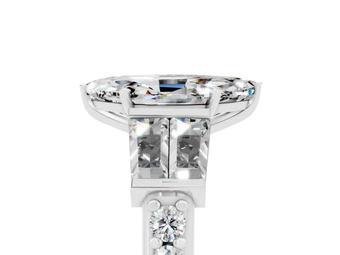 White gold Marquise Cut Moissanite Engagement Ring with Baguette Side Stones and Channel Set Band_5