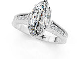 White gold Marquise Cut Moissanite Engagement Ring with Milgrain Channel Set Band and Prong Setting_1