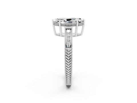 White gold Marquise Cut Moissanite Engagement Ring with Milgrain Channel Set Band and Prong Setting_2