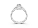 White gold Marquise Cut Moissanite Engagement Ring with Milgrain Channel Set Band and Prong Setting_3