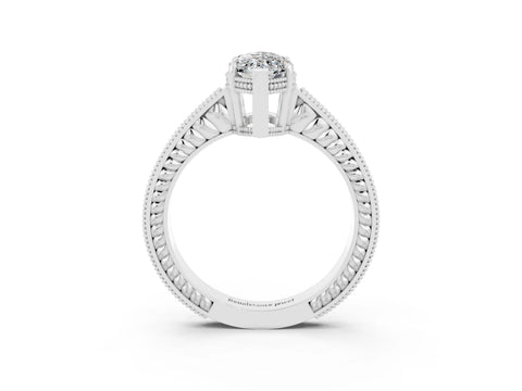 White gold Marquise Cut Moissanite Engagement Ring with Milgrain Channel Set Band and Prong Setting_3