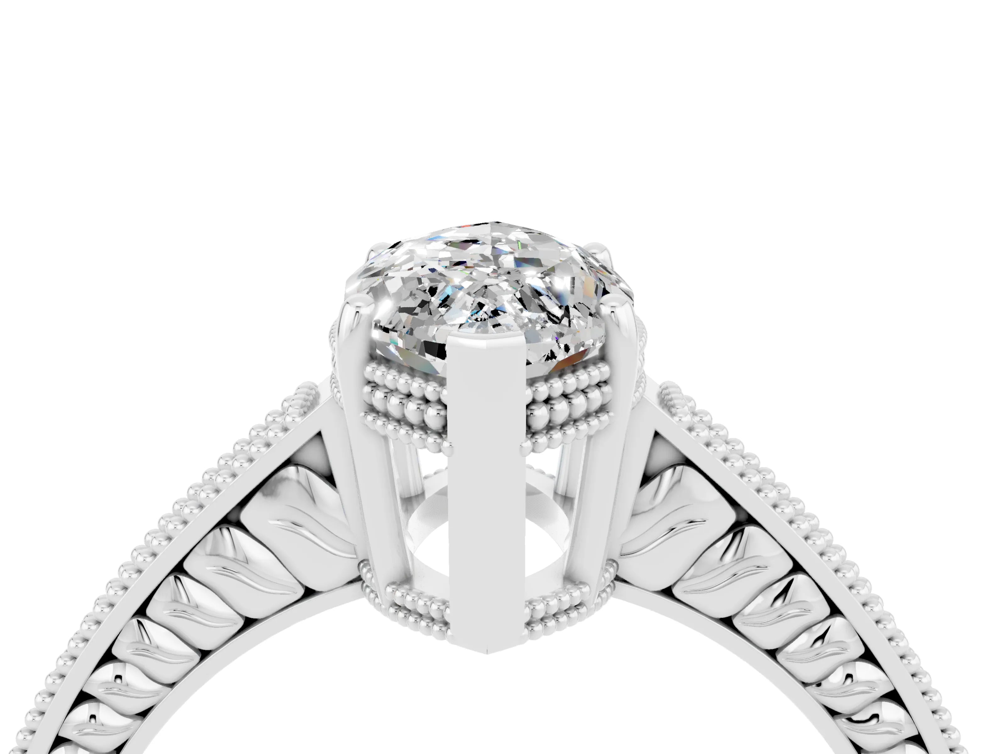 White gold Marquise Cut Moissanite Engagement Ring with Milgrain Channel Set Band and Prong Setting_4