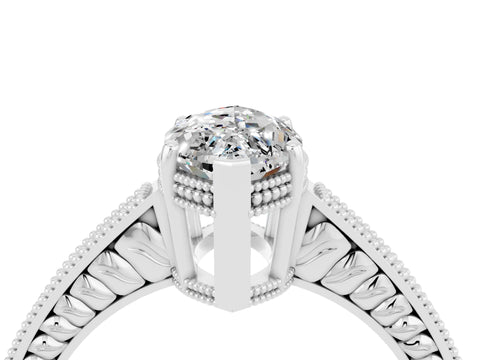 White gold Marquise Cut Moissanite Engagement Ring with Milgrain Channel Set Band and Prong Setting_4