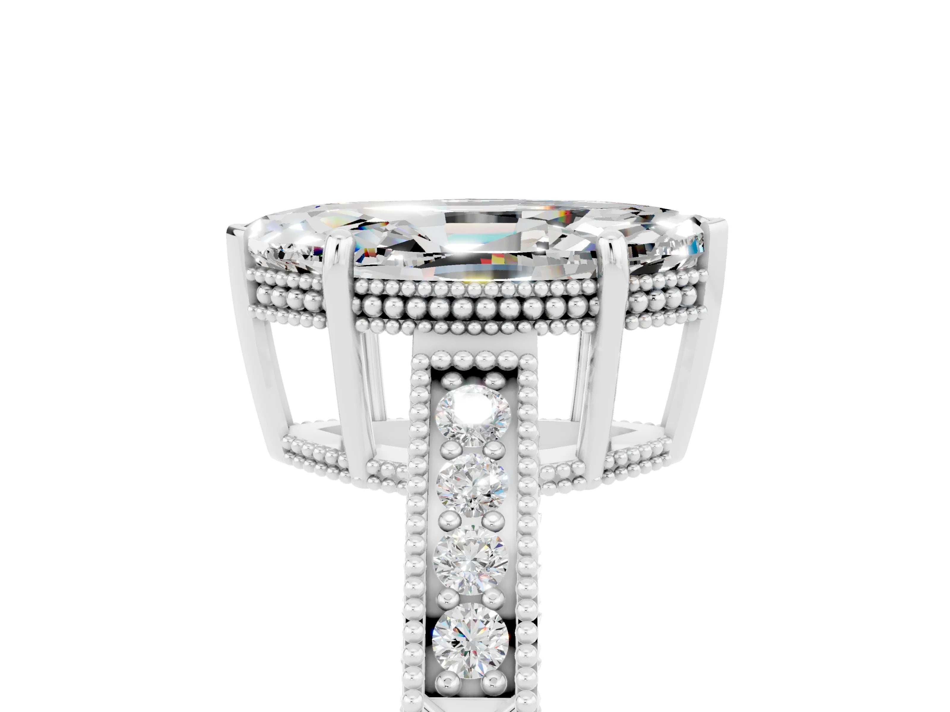 White gold Marquise Cut Moissanite Engagement Ring with Milgrain Channel Set Band and Prong Setting_5