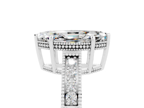 White gold Marquise Cut Moissanite Engagement Ring with Milgrain Channel Set Band and Prong Setting_5