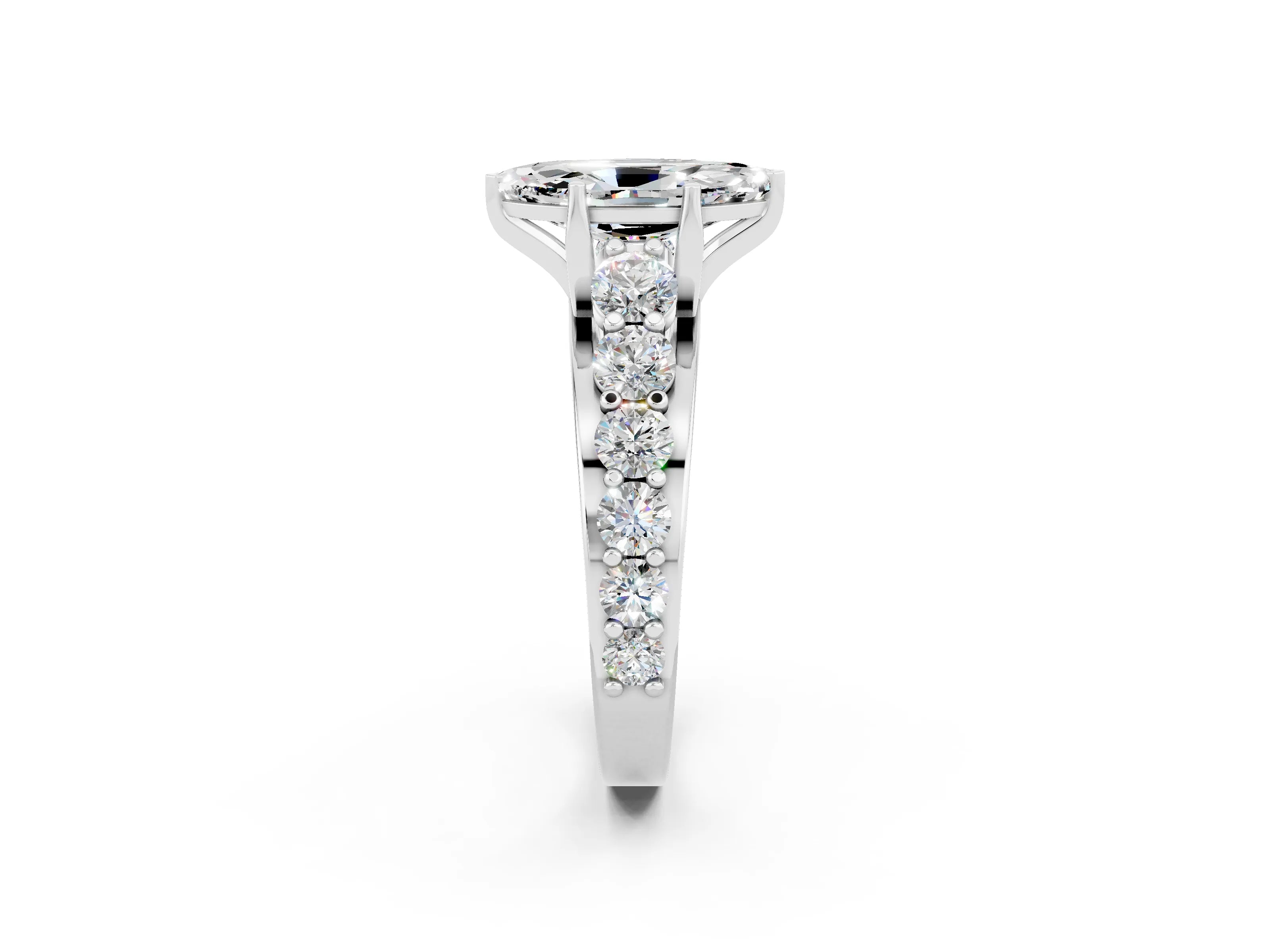 White gold Marquise Cut Moissanite Engagement Ring with Pavé Band and Four-Prong Setting_2