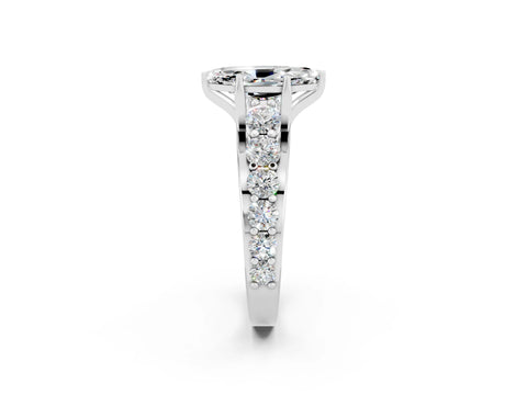 White gold Marquise Cut Moissanite Engagement Ring with Pavé Band and Four-Prong Setting_2