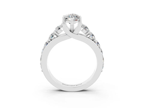 White gold Marquise Cut Moissanite Engagement Ring with Pavé Band and Four-Prong Setting_3
