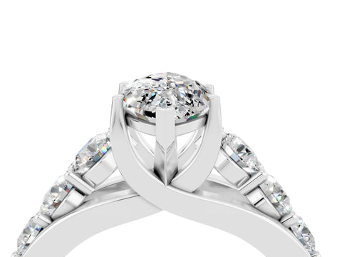 White gold Marquise Cut Moissanite Engagement Ring with Pavé Band and Four-Prong Setting_4