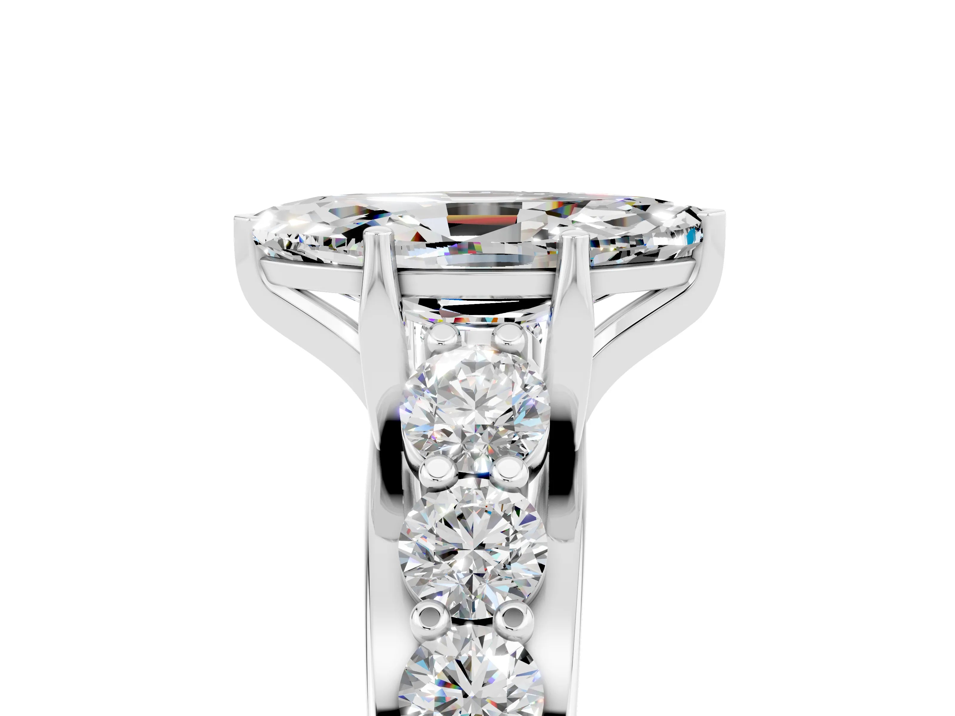 White gold Marquise Cut Moissanite Engagement Ring with Pavé Band and Four-Prong Setting_5