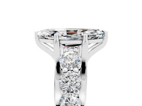 White gold Marquise Cut Moissanite Engagement Ring with Pavé Band and Four-Prong Setting_5