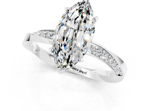 White gold Marquise Cut Moissanite Engagement Ring with Side Stone Accents and Four-Prong Setting_28
