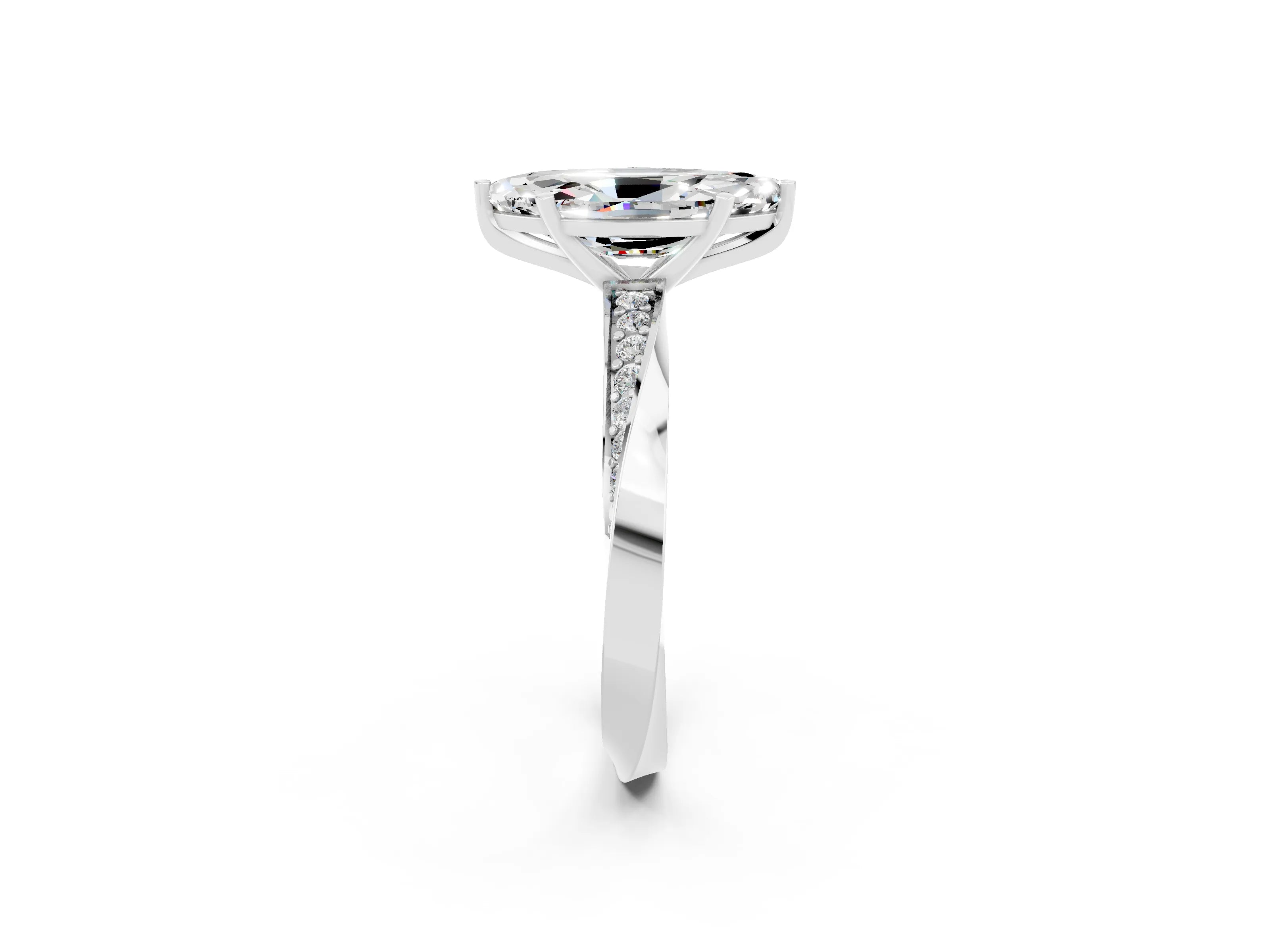 White gold Marquise Cut Moissanite Engagement Ring with Side Stone Accents and Four-Prong Setting_29