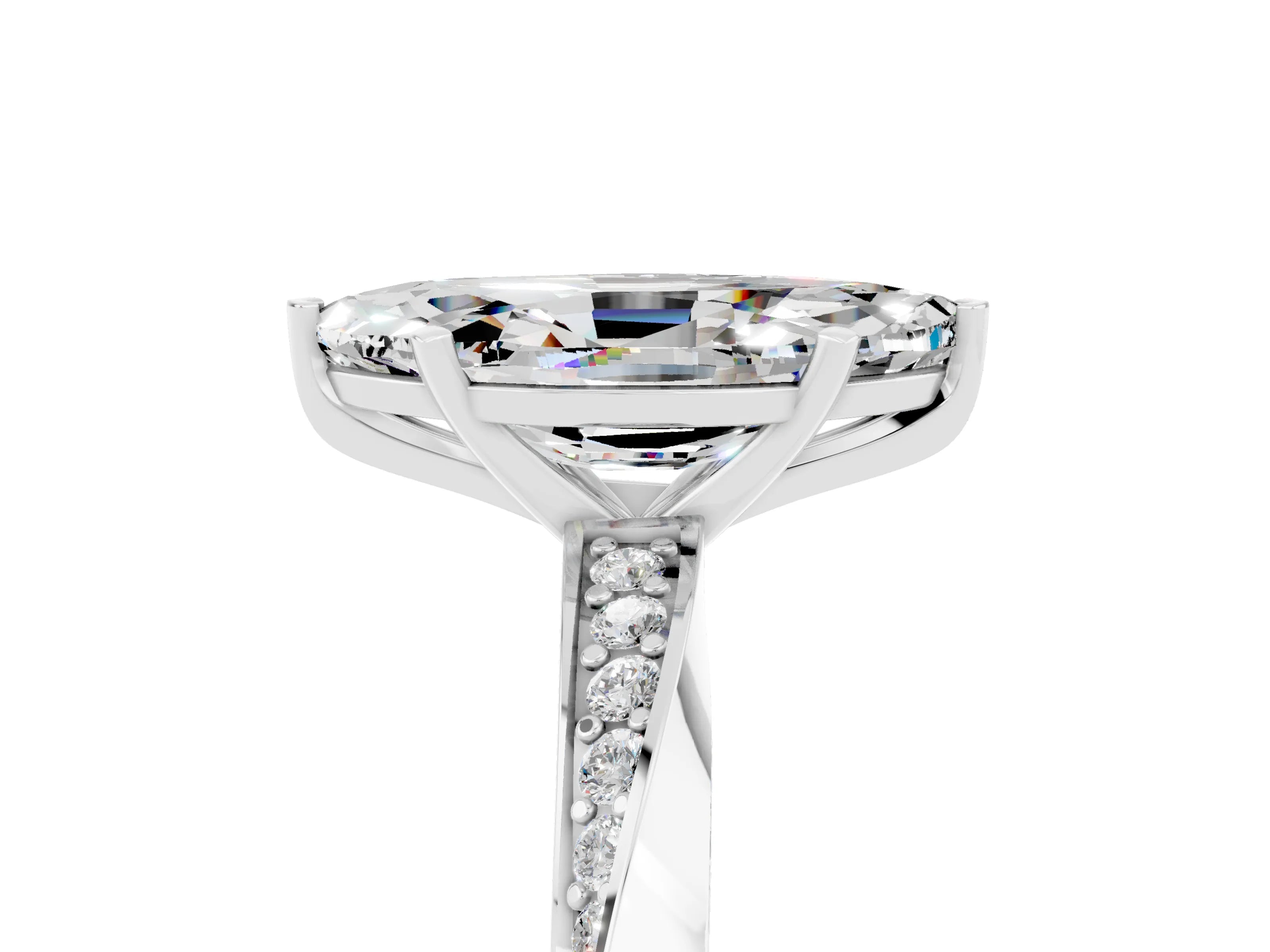 White gold Marquise Cut Moissanite Engagement Ring with Side Stone Accents and Four-Prong Setting_32