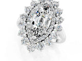 White gold Marquise Cut Moissanite Floral Double Halo Engagement Ring with Prong Setting_97