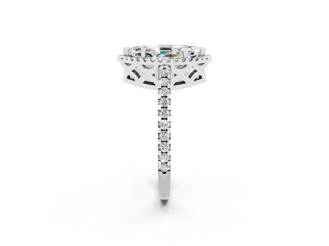 White gold Marquise Cut Moissanite Halo Engagement Ring with Pavé Band and Prong Setting_14