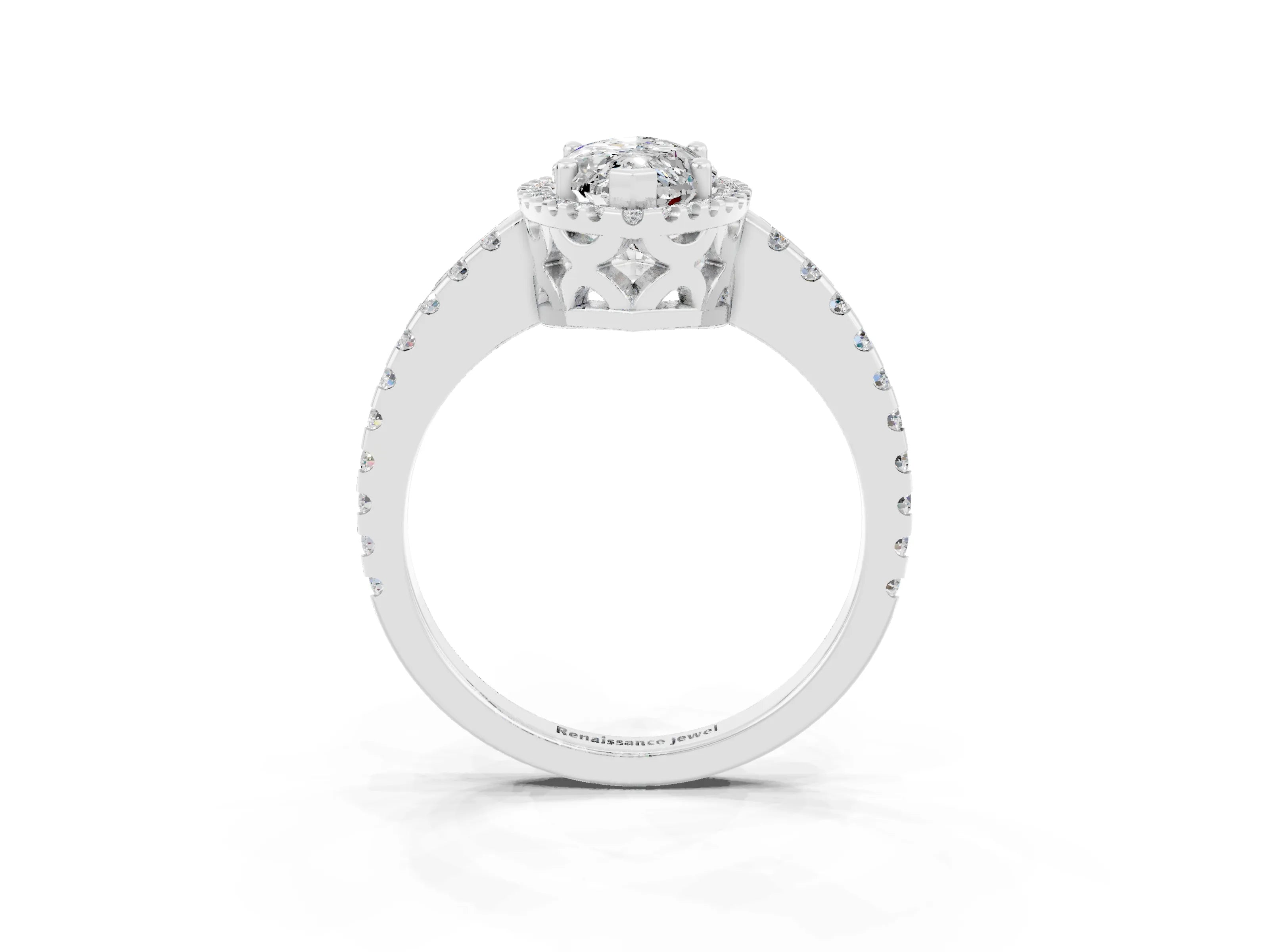 White gold Marquise Cut Moissanite Halo Engagement Ring with Pavé Band and Prong Setting_15