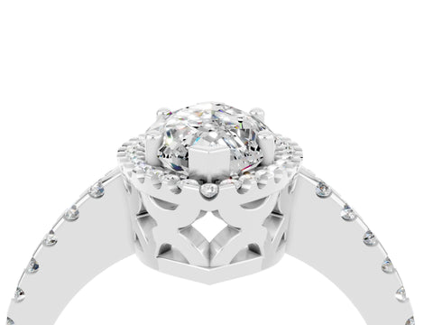 White gold Marquise Cut Moissanite Halo Engagement Ring with Pavé Band and Prong Setting_16
