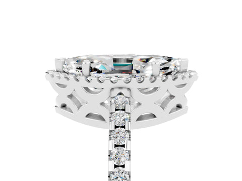 White gold Marquise Cut Moissanite Halo Engagement Ring with Pavé Band and Prong Setting_17