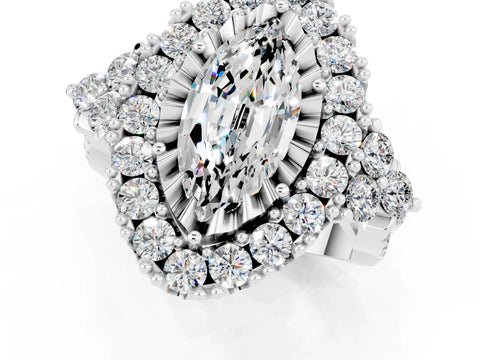 White gold Marquise Cut Moissanite Halo Ring with Pavé Band and Four-Prong Setting_13