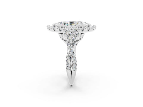 White gold Marquise Cut Moissanite Halo Ring with Pavé Band and Four-Prong Setting_14