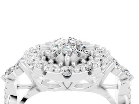 White gold Marquise Cut Moissanite Halo Ring with Pavé Band and Four-Prong Setting_16
