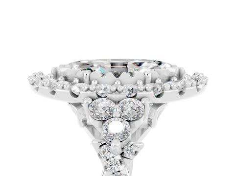 White gold Marquise Cut Moissanite Halo Ring with Pavé Band and Four-Prong Setting_17