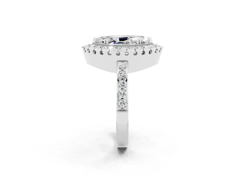 White gold Marquise Cut Moissanite Halo Ring with Pavé Band and Prong Setting_2