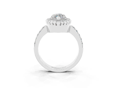 White gold Marquise Cut Moissanite Halo Ring with Pavé Band and Prong Setting_3