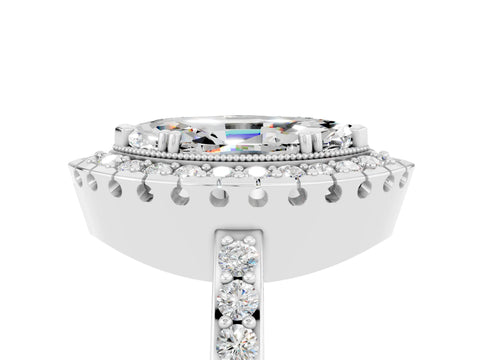 White gold Marquise Cut Moissanite Halo Ring with Pavé Band and Prong Setting_5