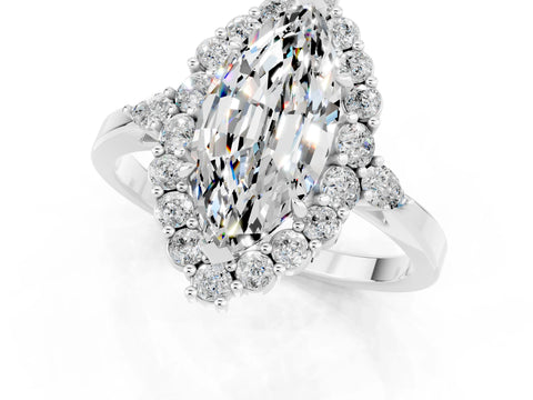 White gold Marquise Cut Moissanite Halo Ring with Pear Side Stones and Prong Setting_13