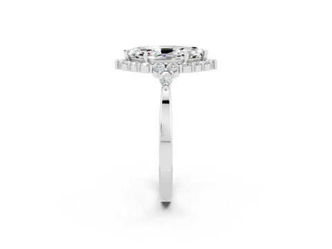 White gold Marquise Cut Moissanite Halo Ring with Pear Side Stones and Prong Setting_14