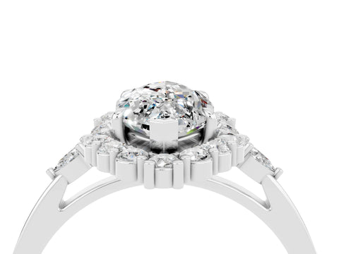 White gold Marquise Cut Moissanite Halo Ring with Pear Side Stones and Prong Setting_16