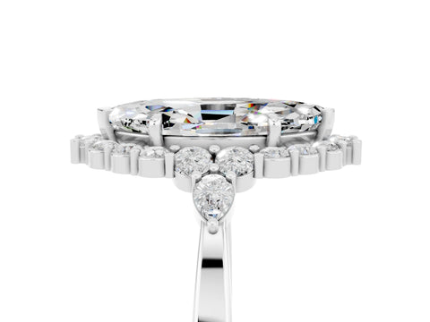 White gold Marquise Cut Moissanite Halo Ring with Pear Side Stones and Prong Setting_17
