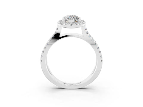White gold Marquise Cut Moissanite Halo Ring with Split Shank Pavé Band and Prong Setting_3