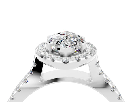 White gold Marquise Cut Moissanite Halo Ring with Split Shank Pavé Band and Prong Setting_4