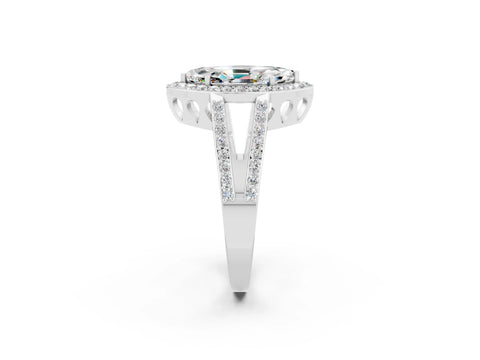 White gold Marquise Cut Moissanite Halo Ring with Split Shank U-Prong Band and Four-Prong Setting_2