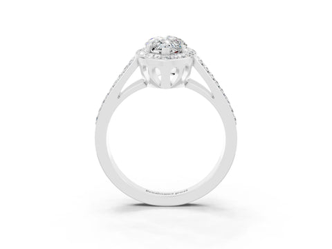 White gold Marquise Cut Moissanite Halo Ring with Split Shank U-Prong Band and Four-Prong Setting_3