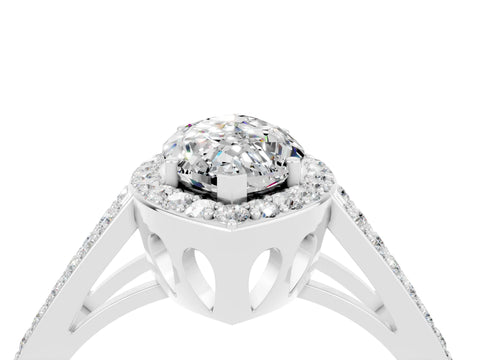 White gold Marquise Cut Moissanite Halo Ring with Split Shank U-Prong Band and Four-Prong Setting_4