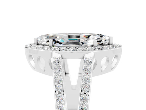 White gold Marquise Cut Moissanite Halo Ring with Split Shank U-Prong Band and Four-Prong Setting_5