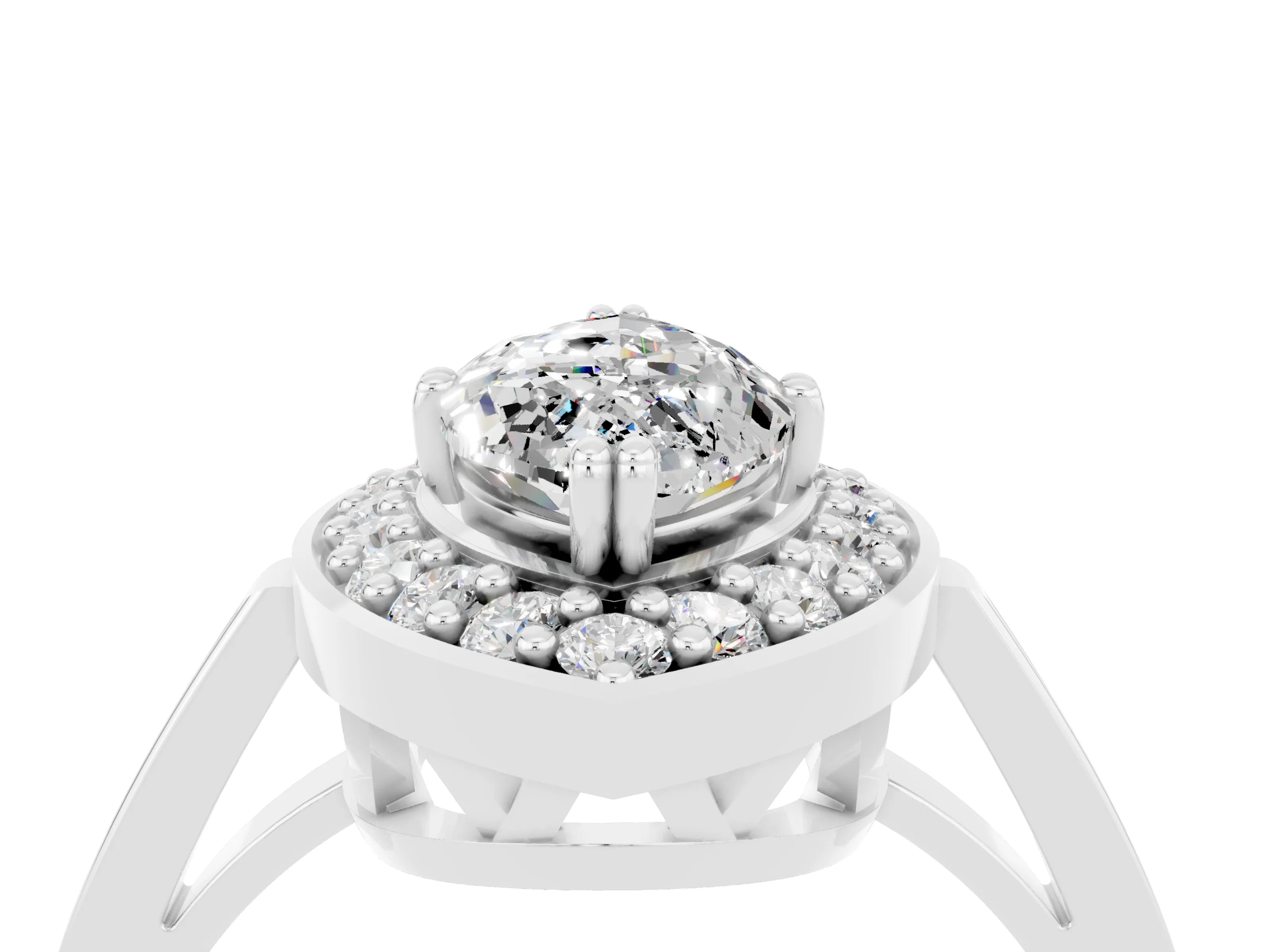 White gold Marquise Cut Moissanite Halo Ring with Split Shank and Four-Prong Setting_16