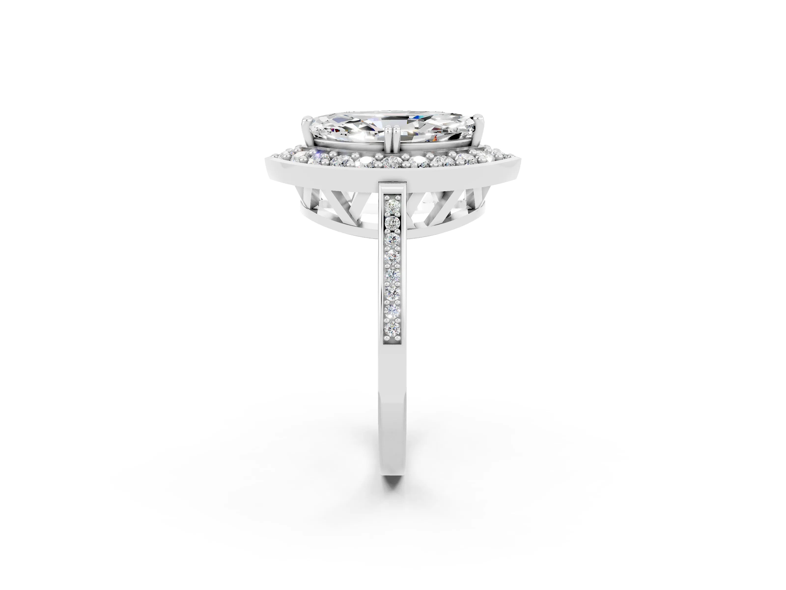 White gold Marquise Cut Moissanite Halo Ring with Split Shank and Four-Prong Setting_2
