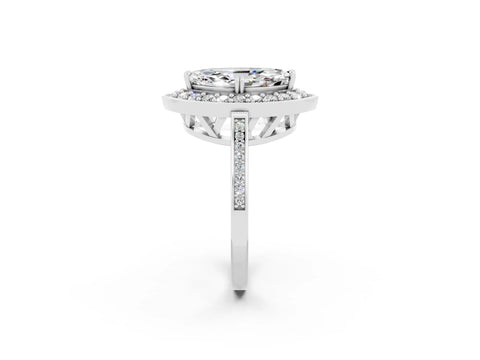 White gold Marquise Cut Moissanite Halo Ring with Split Shank and Four-Prong Setting_2