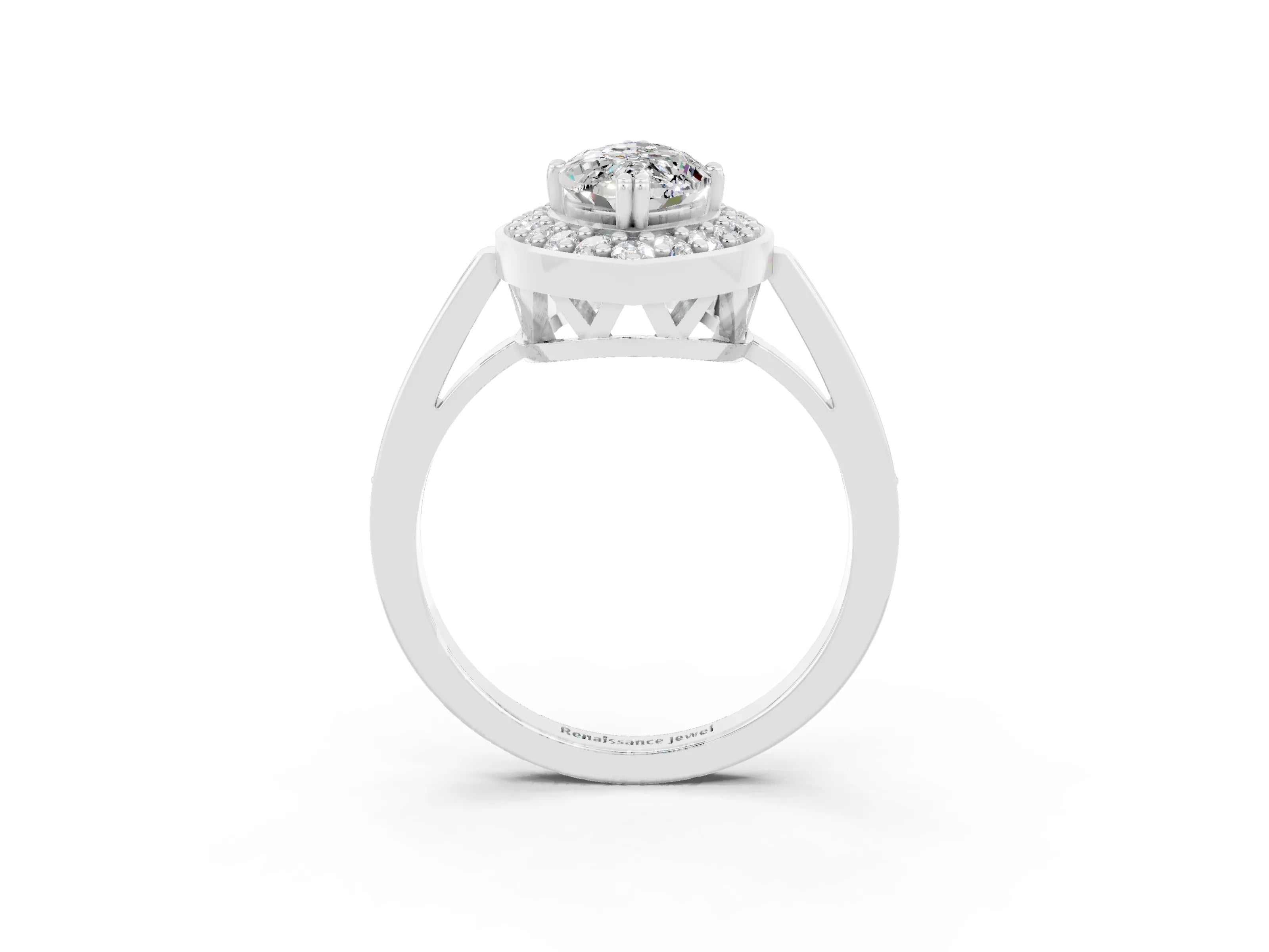 White gold Marquise Cut Moissanite Halo Ring with Split Shank and Four-Prong Setting_3