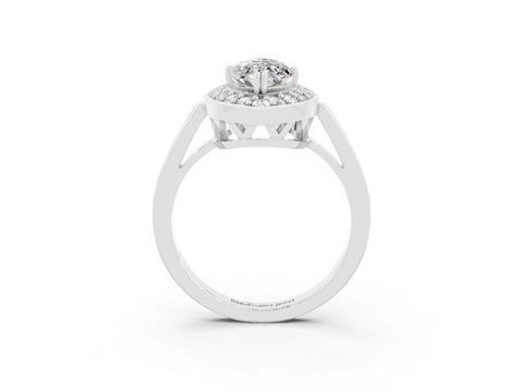 White gold Marquise Cut Moissanite Halo Ring with Split Shank and Four-Prong Setting_3