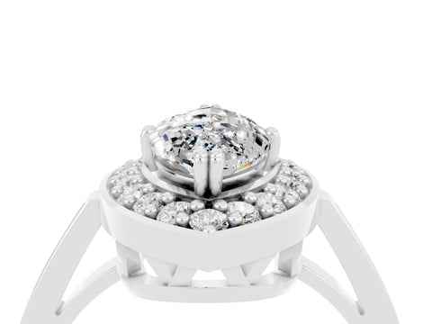White gold Marquise Cut Moissanite Halo Ring with Split Shank and Four-Prong Setting_4