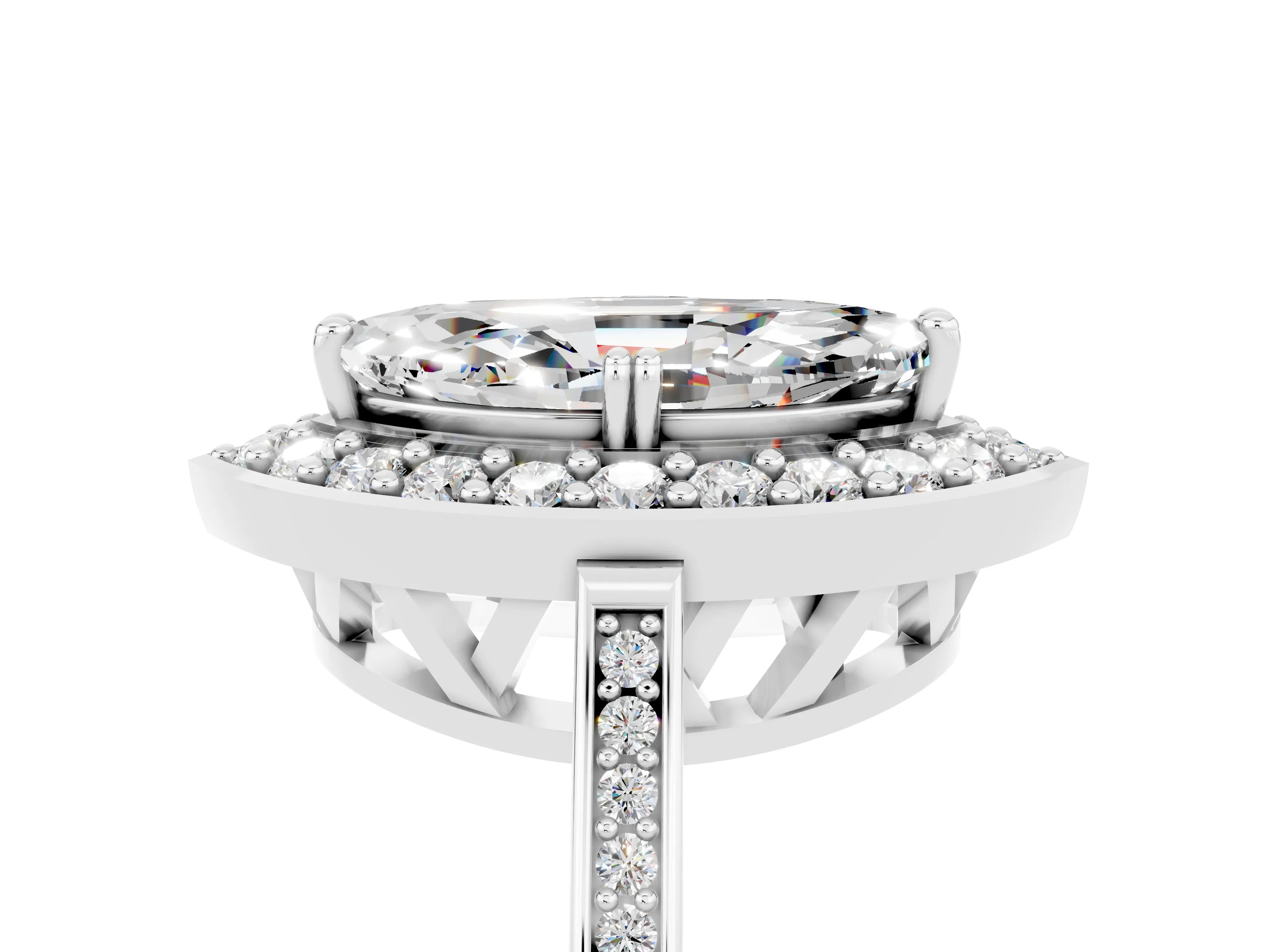White gold Marquise Cut Moissanite Halo Ring with Split Shank and Four-Prong Setting_5