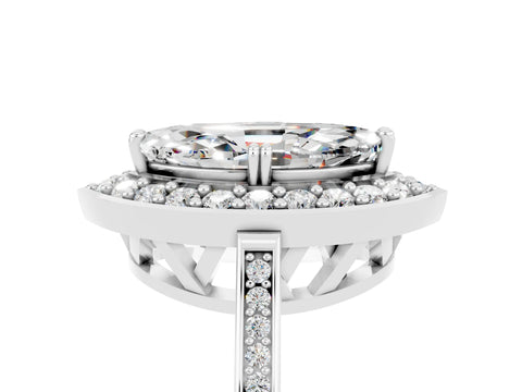 White gold Marquise Cut Moissanite Halo Ring with Split Shank and Four-Prong Setting_5