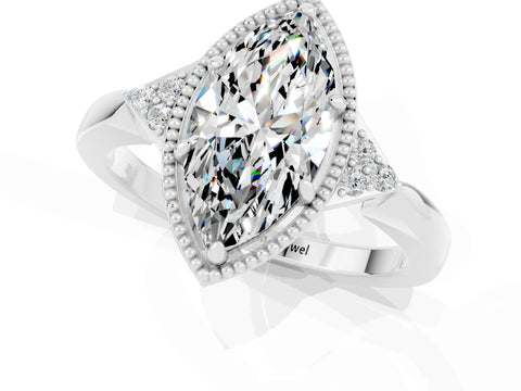White gold Marquise Cut Moissanite Halo Ring with Tapered Band and Four-Prong Setting_1
