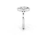 White gold Marquise Cut Moissanite Halo Ring with Tapered Band and Four-Prong Setting_2